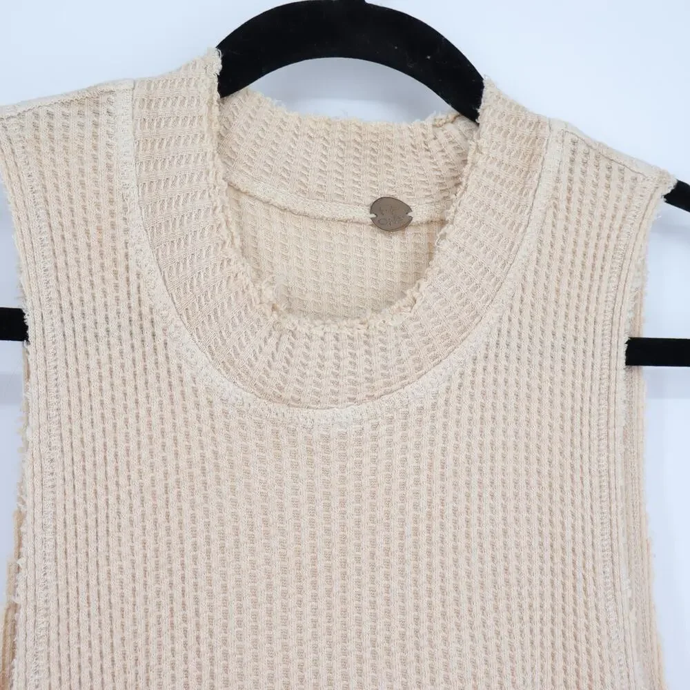 FP ONE Natasha Sleeveless Dress Beige Maxi Column Waffle Knit Women's L